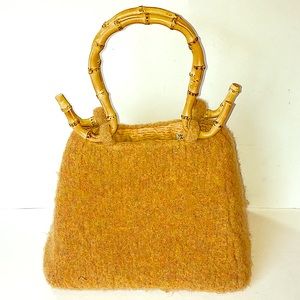Handmade Gold Felt Frame Bucket Hand bag Bamboo